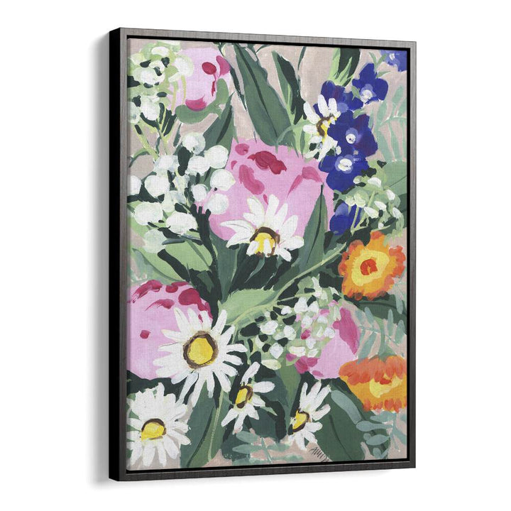 Daisies On Green Grass By Ania Zwara Botanical Flower Paintings Artwork  in Black Floater Frame