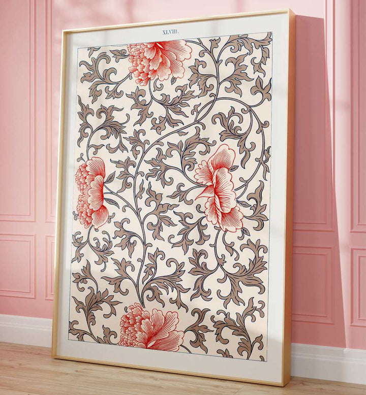 Damask Floral Botanical Flower Paintings Artwork Placed Near The Wall