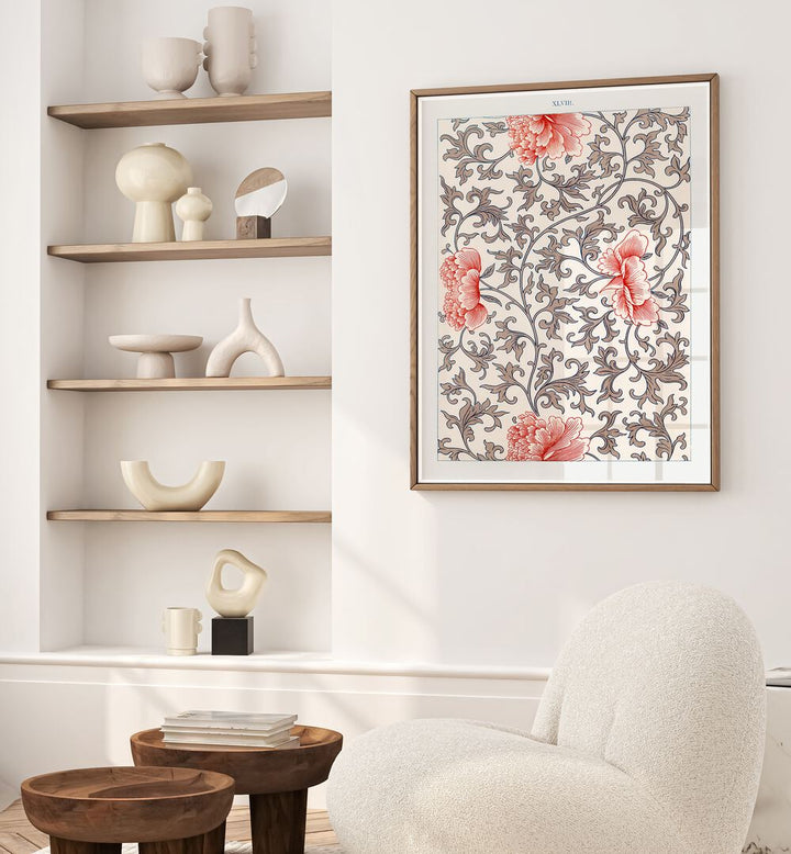 Damask Floral   Botanical Flower Paintings Artwork Placed on a wall