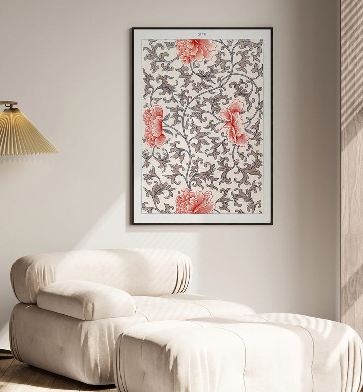 Damask Floral   Botanical Flower Paintings Artwork Placed on a wall