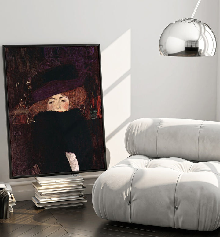 DAME MIT HUT UND FEDERBOA (1909) , VINTAGE PAINTINGS