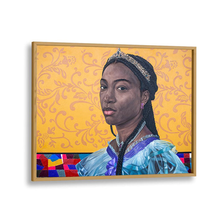 Damilare Jamiu - Figurative African Art Artwork in Oak Wood Plain Frame