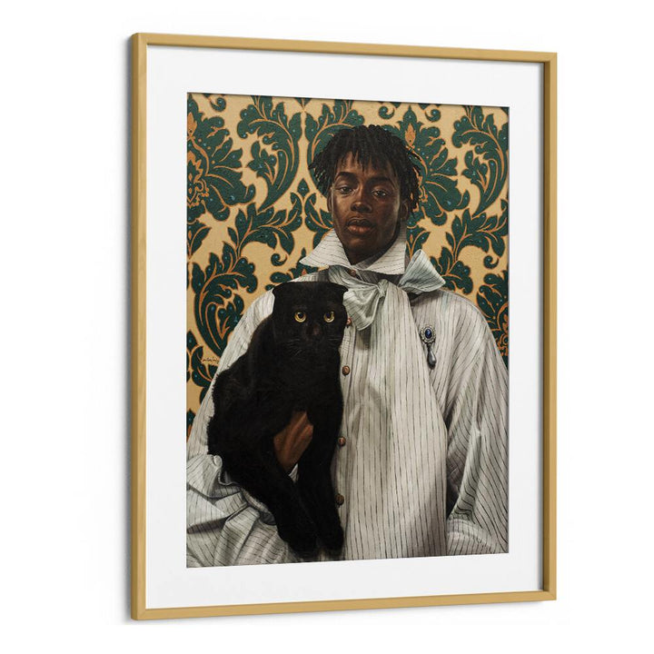 Damilare Jamiu - Shared Tenderness African Art Artwork in Oak Wood Frame With Mount