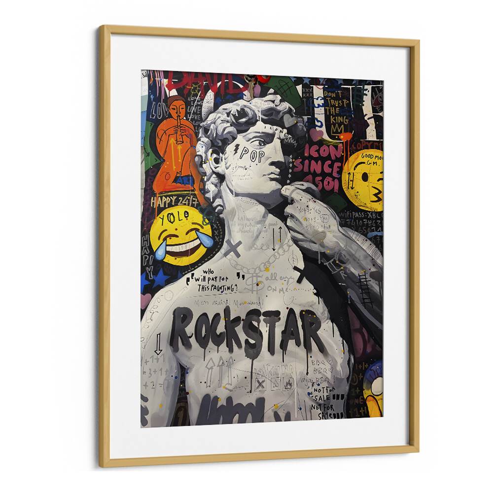 David Of Michelangelo Pop Art Artwork in Oak Wood Frame With Mount