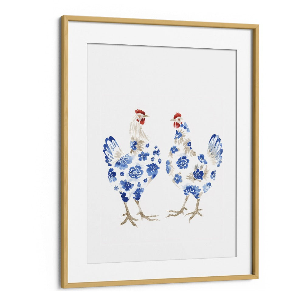 Decked Up Chickens Kids Art Artwork in Oak Wood Frame With Mount
