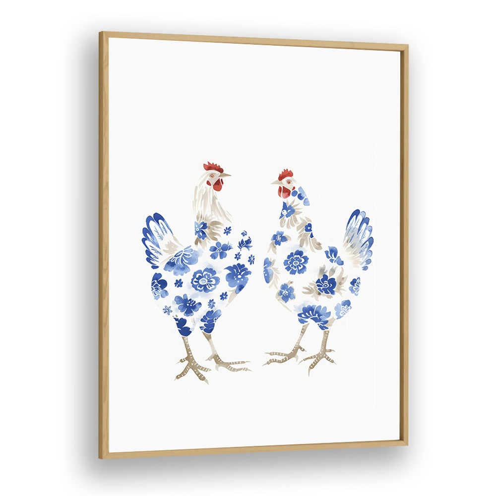 Decked Up Chickens Kids Art Artwork in Oak Wood Plain Frame
