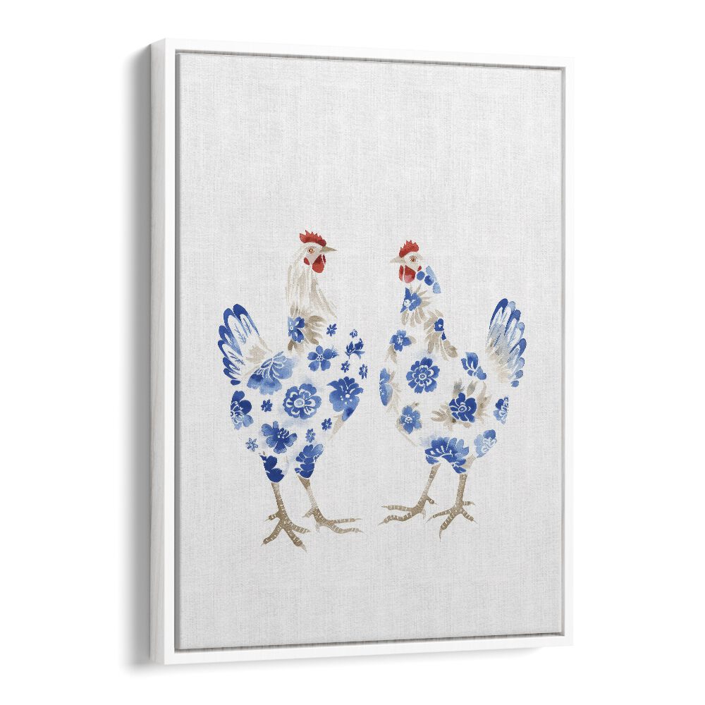 Decked Up Chickens Kids art painting Artwork in White Floater Frame
