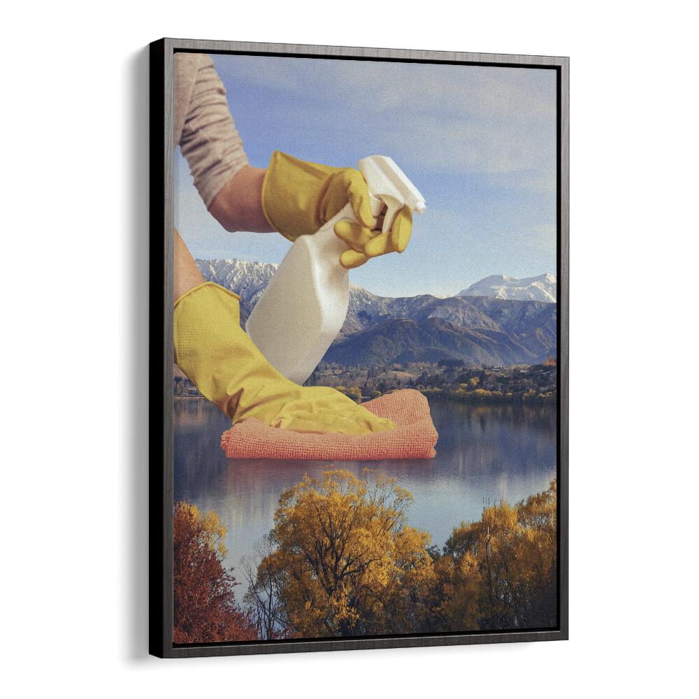 Deep Clean Lake Surreal Art Artwork in Black Floater Frame
