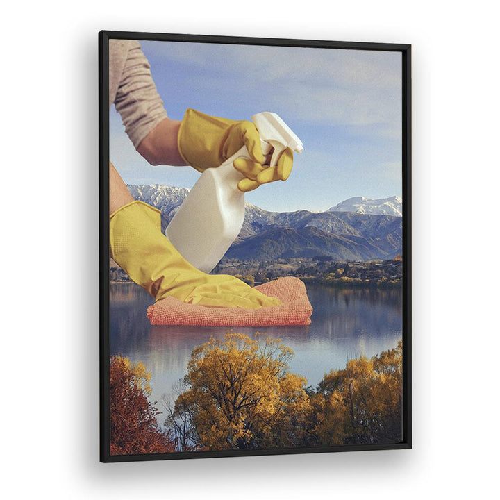 Deep Clean Lake Surreal art Artwork in Black Plain Frame
