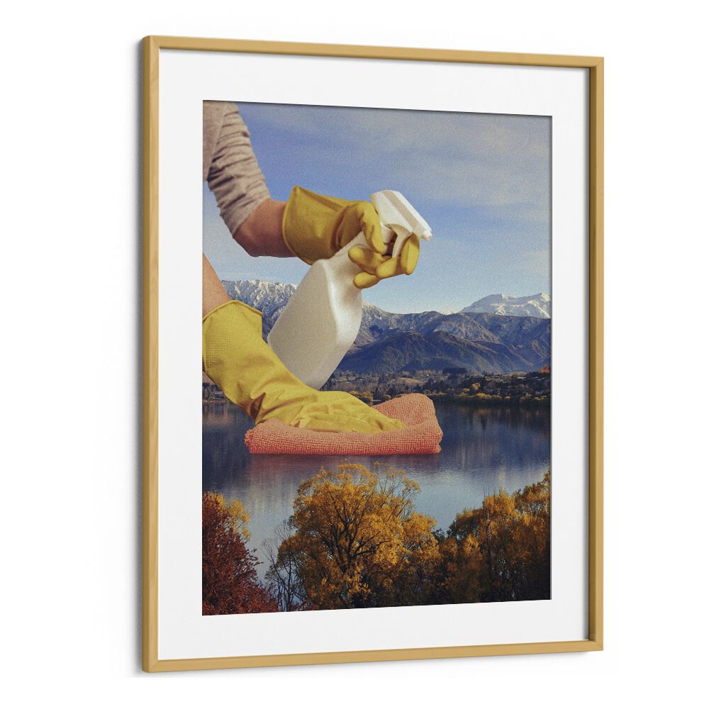 Deep Clean Lake Surreal Art Artwork in Oak Wood Frame With Mount
