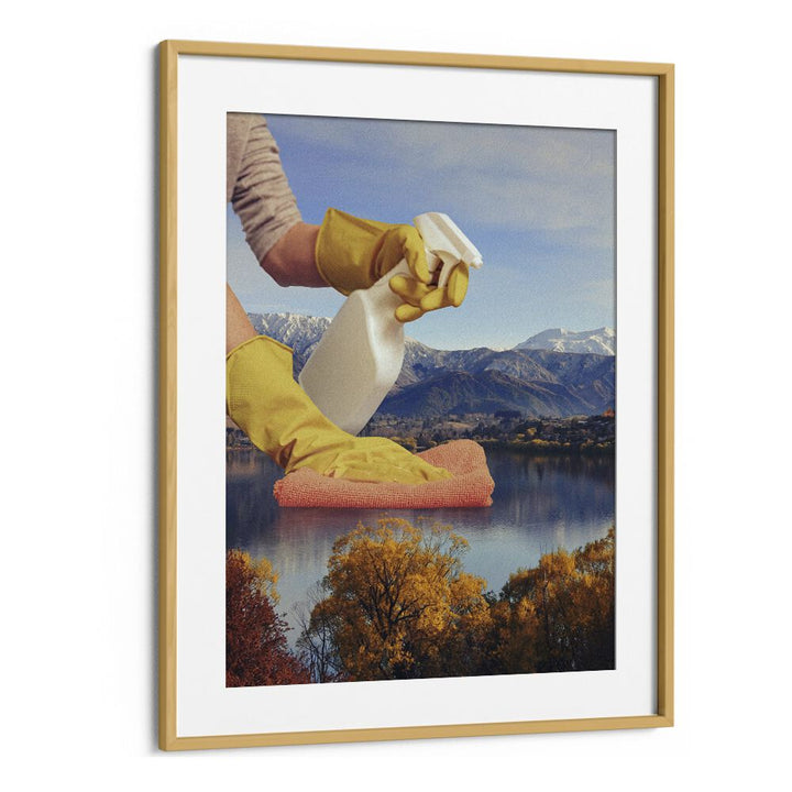 Deep Clean Lake Surreal Art Artwork in Oak Wood Frame With Mount
