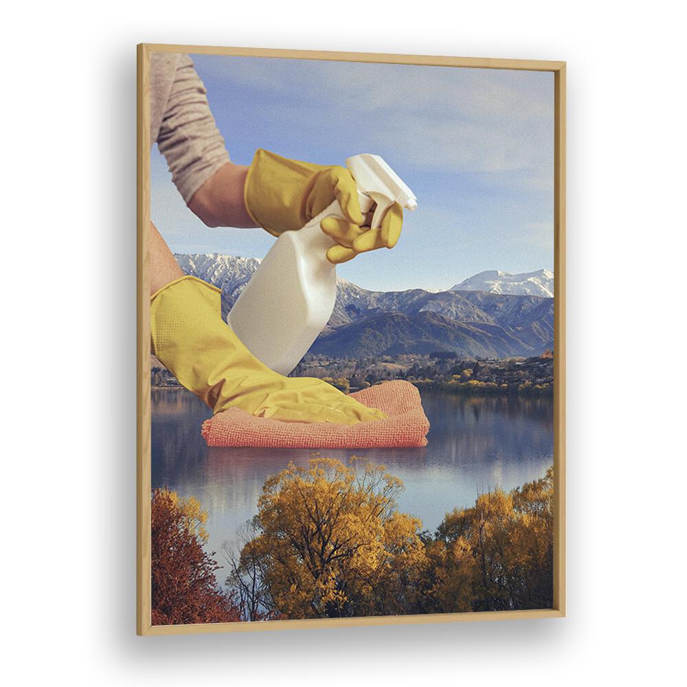 Deep Clean Lake Surreal Art Artwork in Oak Wood Plain Frame
