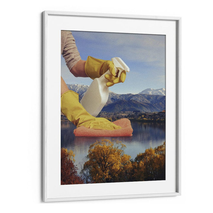 Deep Clean Lake Surreal Art Artwork in White Frame With Mount