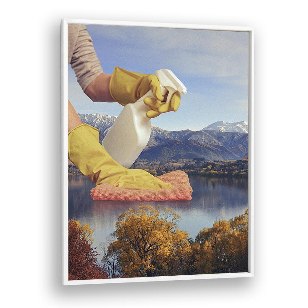 Deep Clean Lake Surreal art Artwork in White Plain Frame
