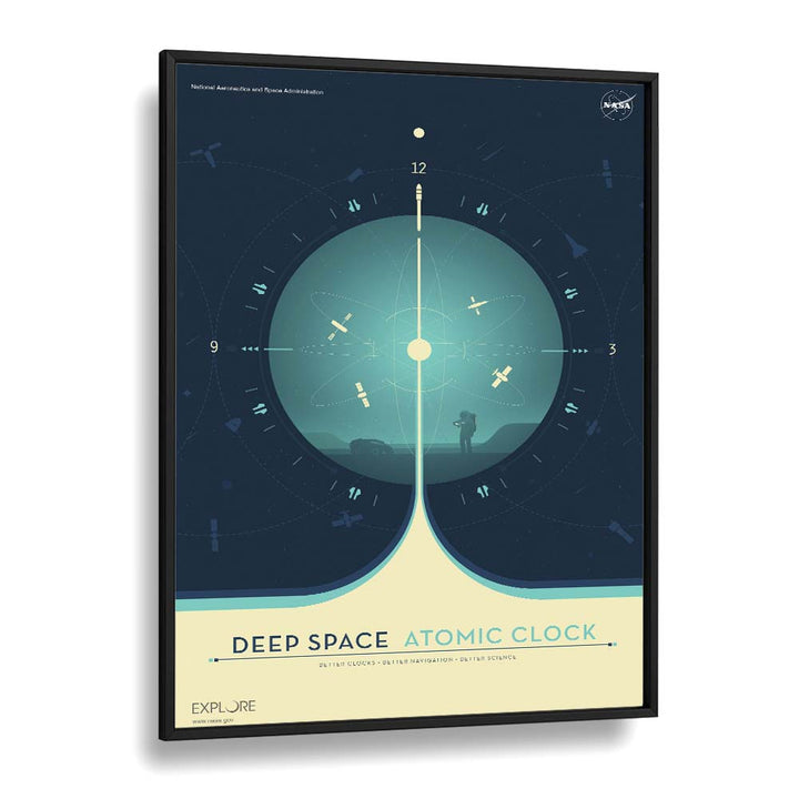 Deep Space Atomic Clock - Blue Astronaut & Nasa Paintings, Space Art Prints Artwork in Black Plain Frame
