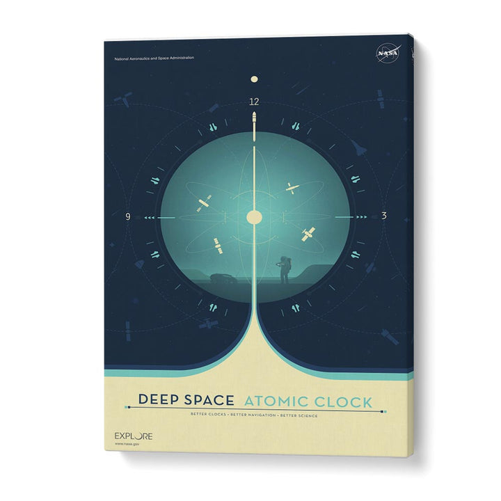 Deep Space Atomic Clock - Blue Astronaut & Nasa Paintings, Space Art Prints Artwork in Gallery Wrap
