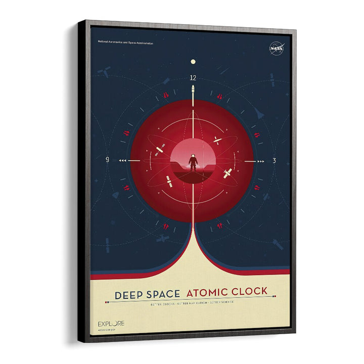 Deep Space Atomic Clock - Red Astronaut & Nasa Paintings, Space Art Prints Artwork in Black Floater Frame
