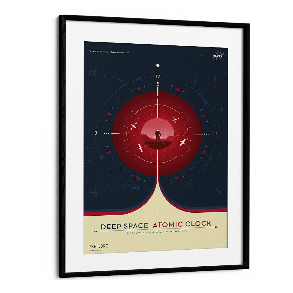 Deep Space Atomic Clock - Red Astronaut & Nasa Paintings, Space Art Prints Artwork in Black Frame With Mount
