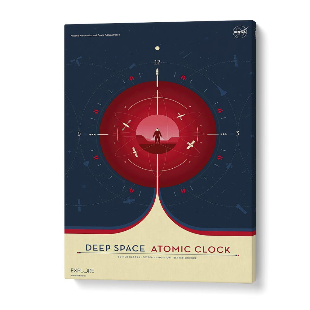 Deep Space Atomic Clock - Red Astronaut & Nasa Paintings, Space Art Prints Artwork in Gallery Wrap
