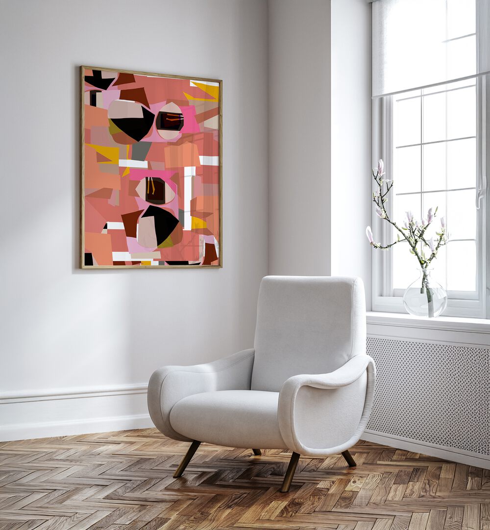 Stylish room featuring DEEP PINK GEOMETRIC SHAPES I, GEOMETRIC ART PRINTS for modern decor enhancement.