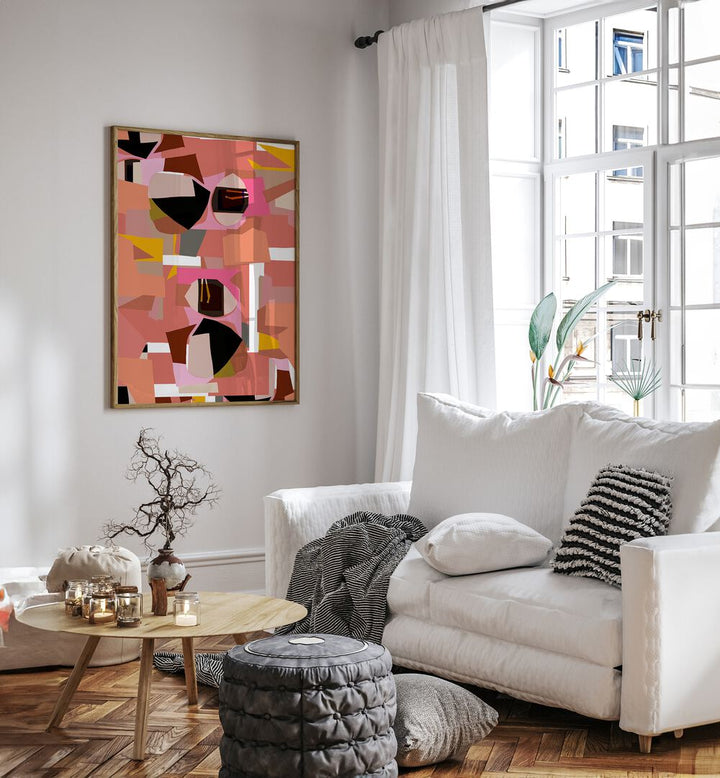 Vibrant deep pink geometric shapes enhance modern decor in this GEOMETRIC ART PRINTS collection. Perfect for stylish interiors.