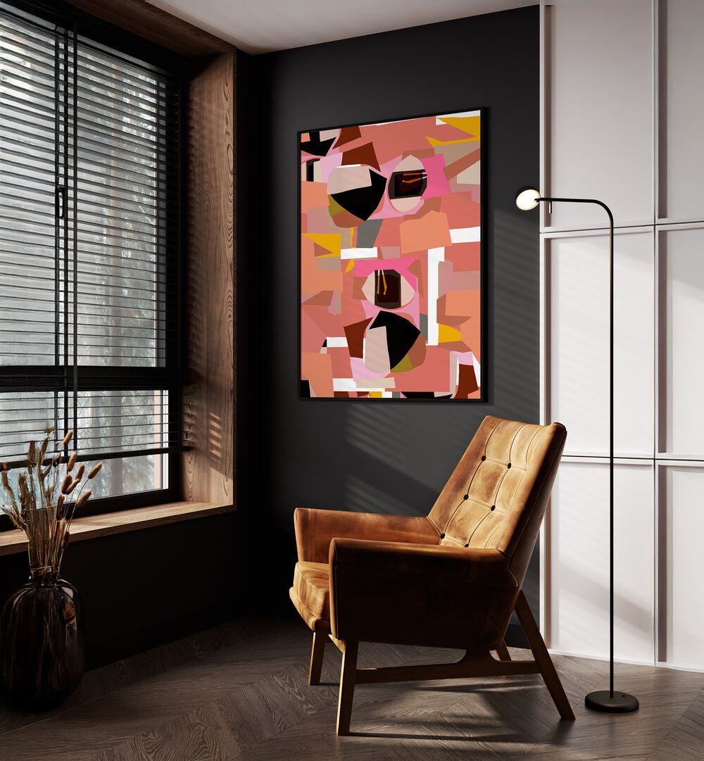 Bold deep pink geometric shapes in modern art print, enhancing decor with vibrant patterns—DEEP PINK GEOMETRIC SHAPES I.