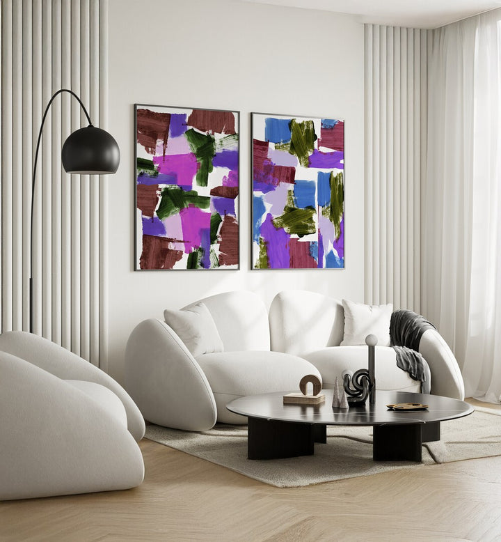 DEEP SHADES ABSTRACT SET , SET OF 2 PAINTINGS