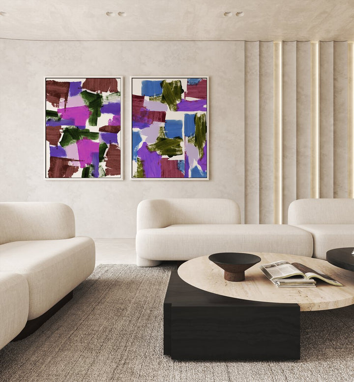 DEEP SHADES ABSTRACT SET , SET OF 2 PAINTINGS