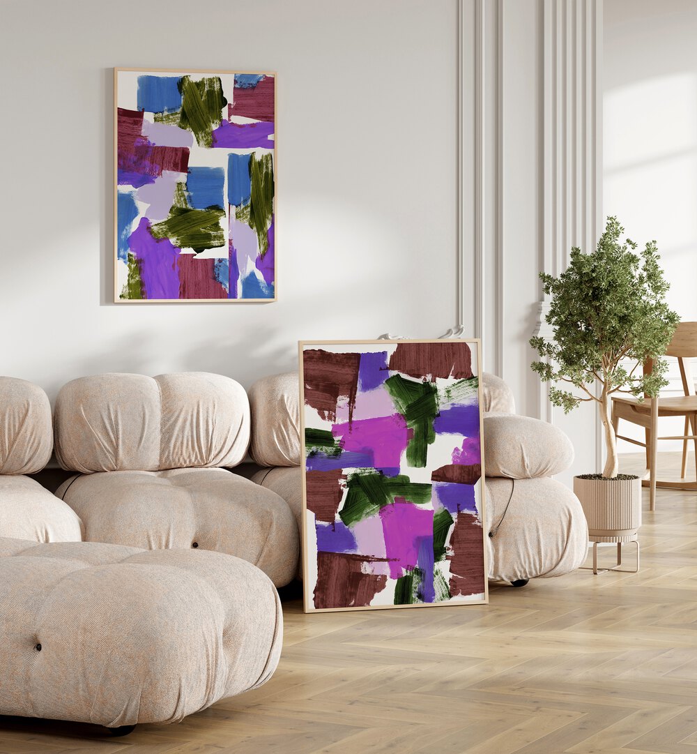 DEEP SHADES ABSTRACT SET , SET OF 2 PAINTINGS