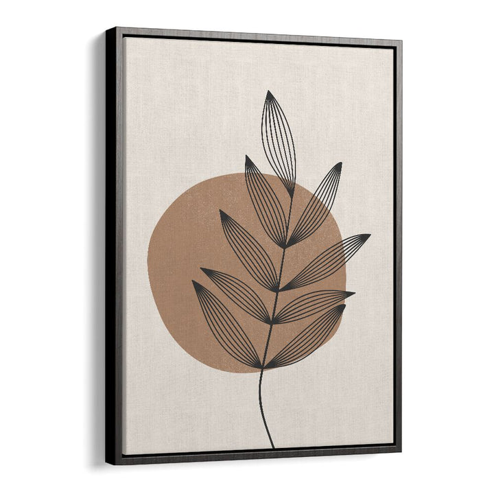 Delicate Leaf Abstract boho wall art painting Artwork in Black Floater Frame