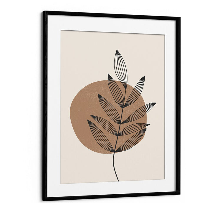 Delicate Leaf Abstract boho wall art painting Artwork in Black Frame With Mount