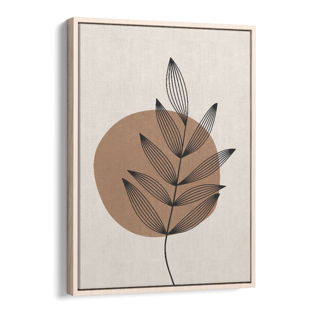 Delicate Leaf Abstract boho Artwork in Oak Wood Floater Frame