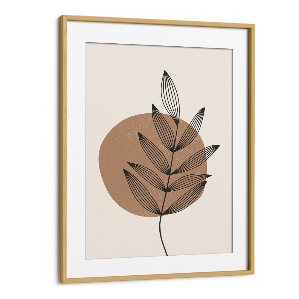 Delicate Leaf Abstract boho wall art painting in Oak Wood Frame With Mount