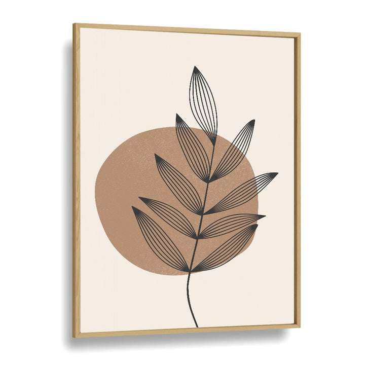 Delicate Leaf Abstract boho wall art painting Artwork in Oak Wood Plain Frame