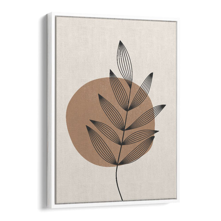 Delicate Leaf Abstract boho wall art painting Artwork in White Floater Frame