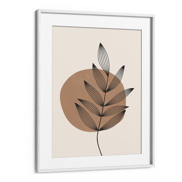 Delicate Leaf Abstract boho wall art painting Artwork in White frame With Mount