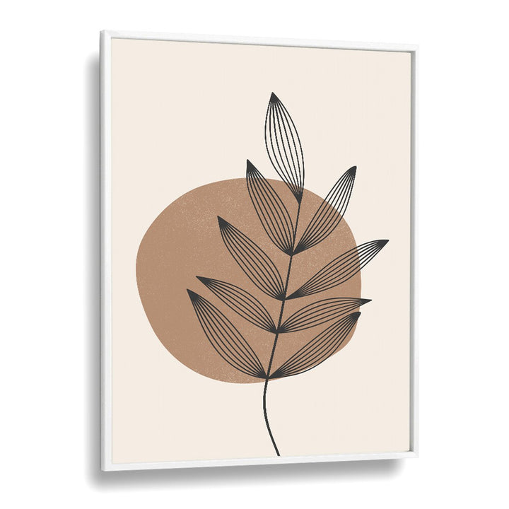 Delicate Leaf Abstract boho wall art painting Artwork in White Plain Frame