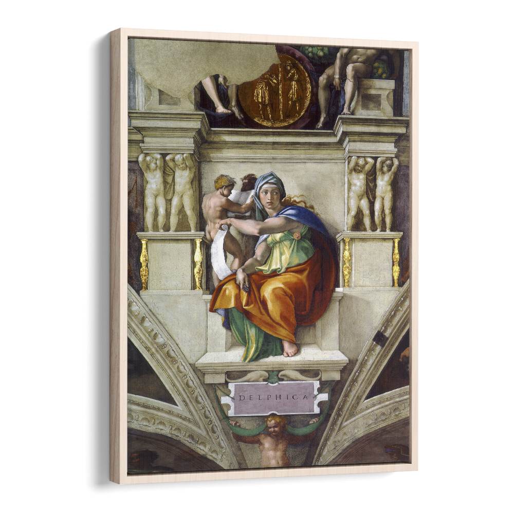 DELPHIC-SIBYL-CIRCA-1509 Michelangelo Buonarroti art painting Artwork in Oak Wood Floater Frame