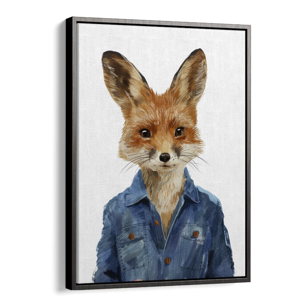 Denim Dapper Jackal Kids Art Artwork in Black Floater Frame
