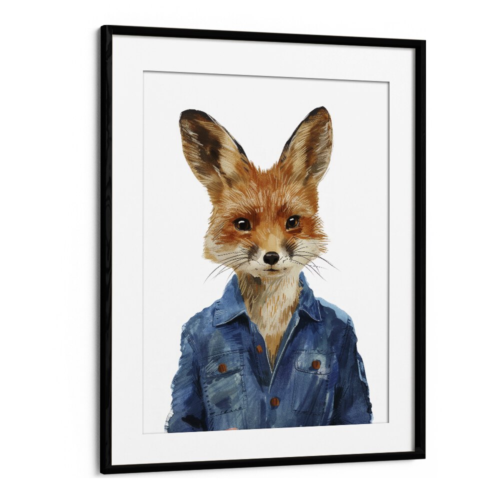 Denim Dapper Jackal Kids Art Artwork in Black Frame With Mount
