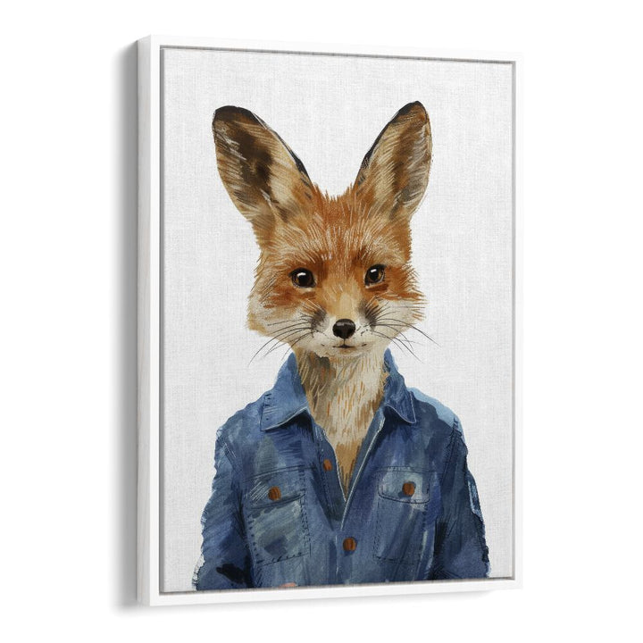 Denim Dapper Jackal Kids art painting Artwork in White Floater Frame
