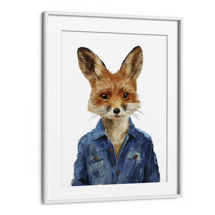 Denim Dapper Jackal Kids Art Artwork in White Frame With Mount