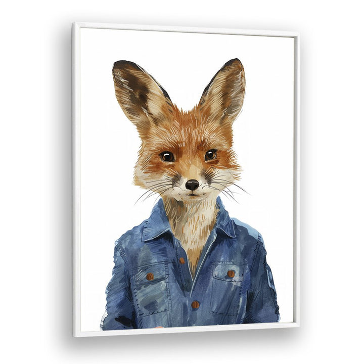 Denim Dapper Jackal Kids art Artwork in White Plain Frame White
