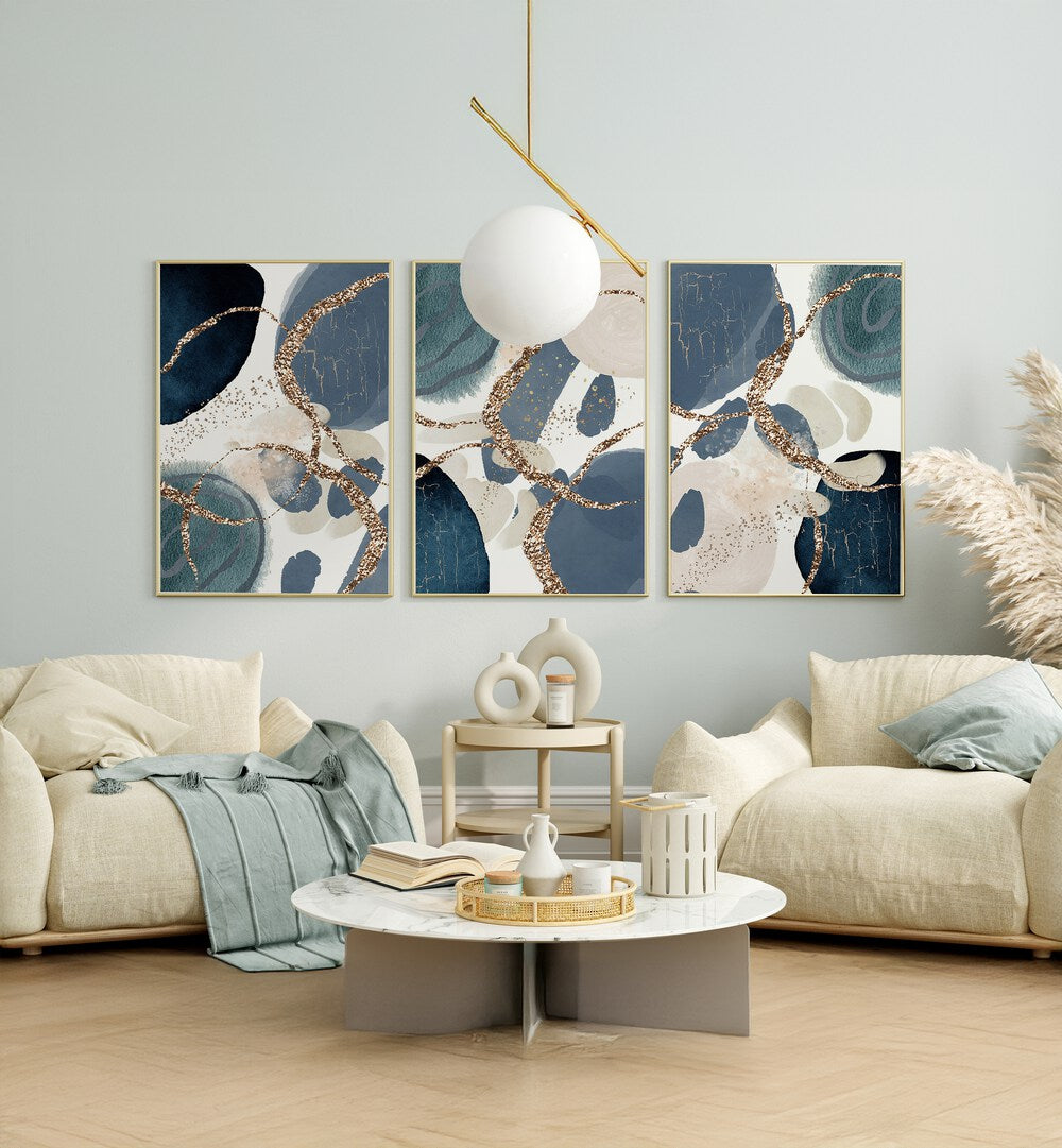 DENIM BLUE SET , SET OF 3 PAINTINGS