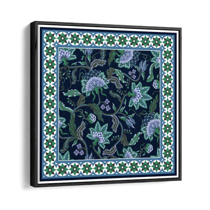 Design Scarf With Indian Floral Tournament Botanical Art Print Artwork in Black Floater Frame