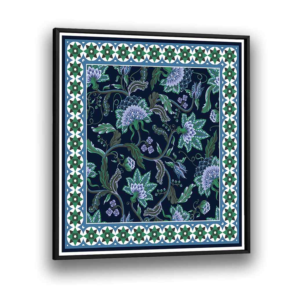 Design Scarf With Indian Floral Tournament Botanical Art Print Artwork in Black Plain Frame