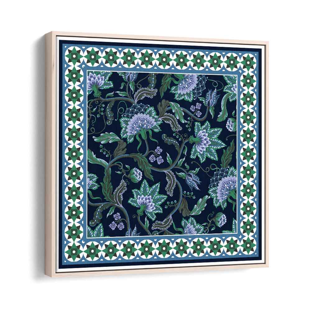 Design Scarf With Indian Floral Tournament Botanical Art Print Artwork in Oak Wood Floater Frame