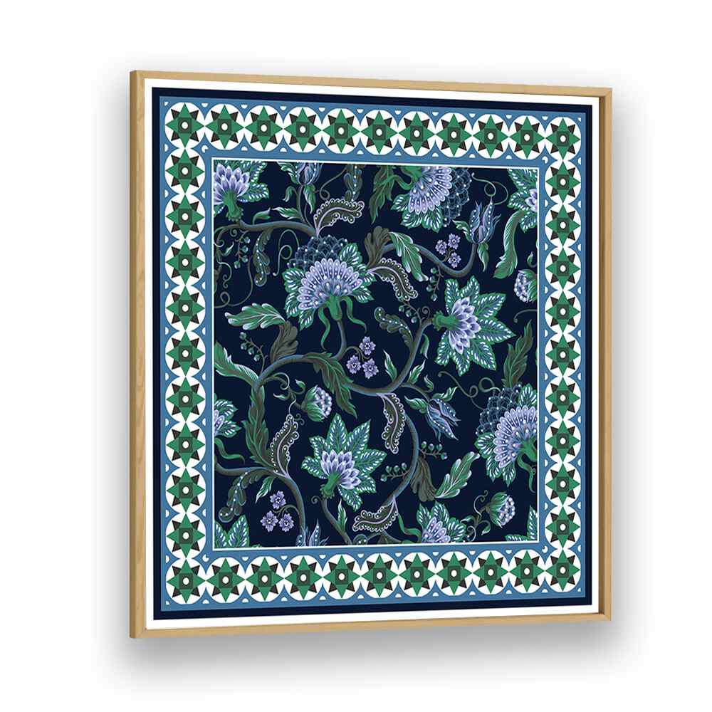 Design Scarf With Indian Floral Tournament Botanical Art Print Artwork in Oak Wood Plain Frame