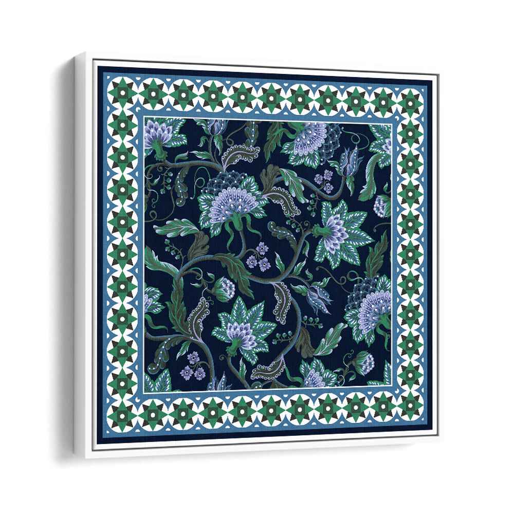 Design Scarf With Indian Floral Tournament Botanical Art Print Artwork in White Floater Frame