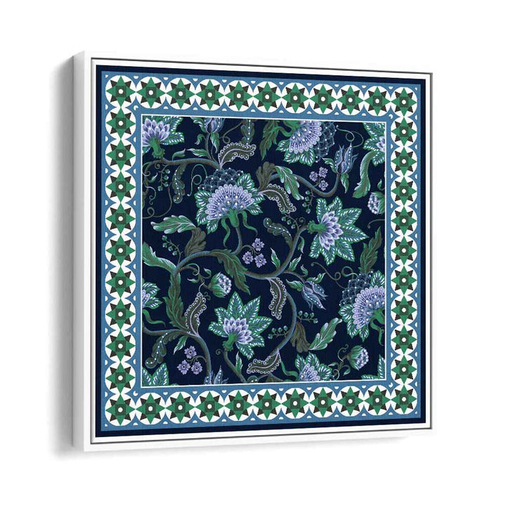 Design Scarf With Indian Floral Tournament Botanical Art Print Artwork in White Floater Frame